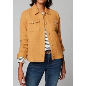 J.Jill Textured Button Front Jacket XL Mustard Gold Tweed Utility Jacket